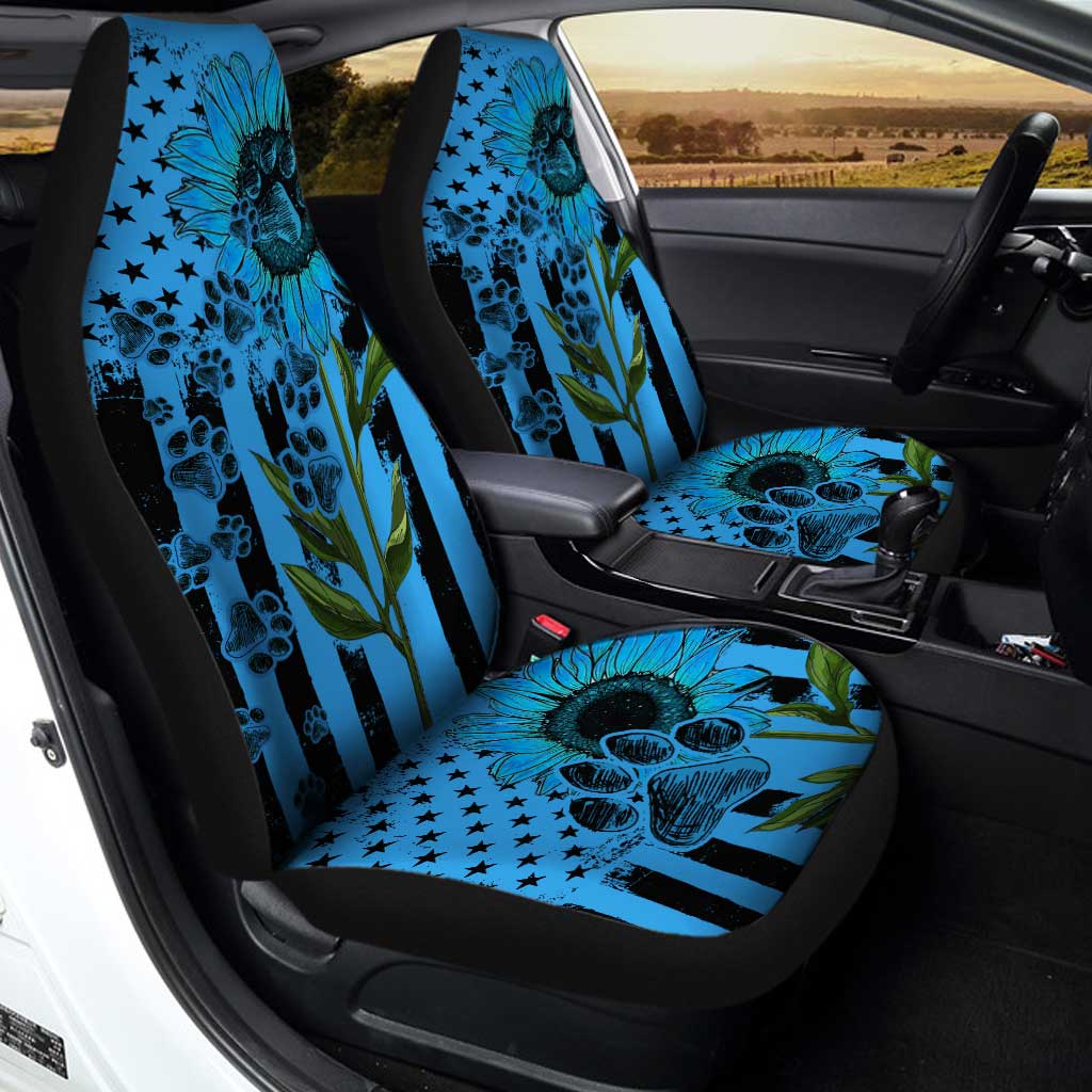 Paws Sunflower Car Seat Covers Custom US Flag Blue Car Accessories