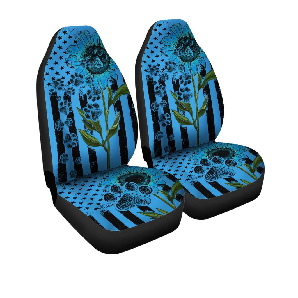 Paws Sunflower Car Seat Covers Custom US Flag Blue Car Accessories