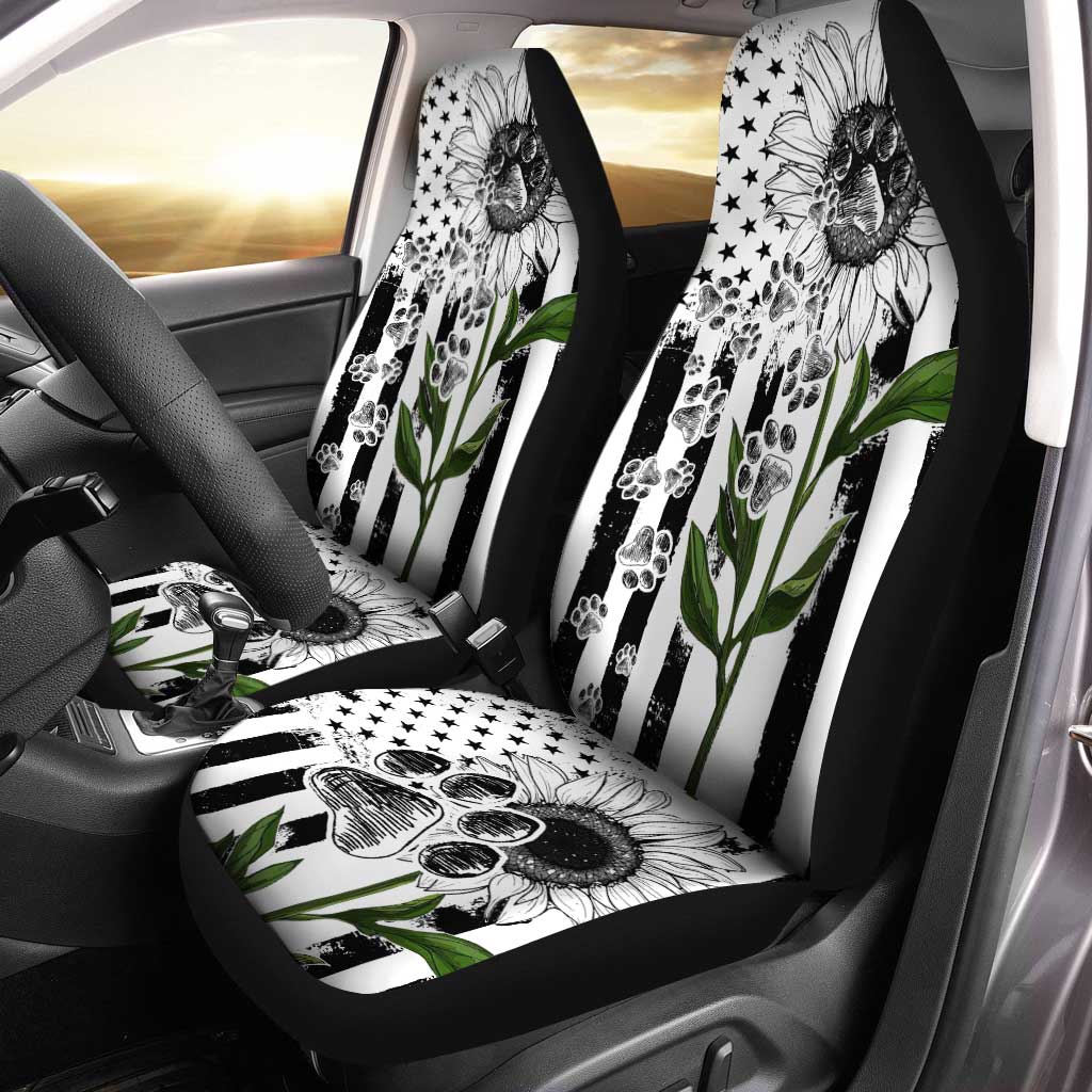 Paws Sunflower Car Seat Covers Custom White Car Accessories