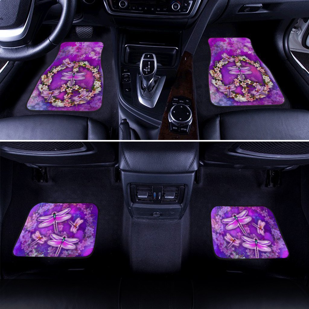 Peace Sign Car Floor Mats Custom Flower Dragonfly Car Accessories