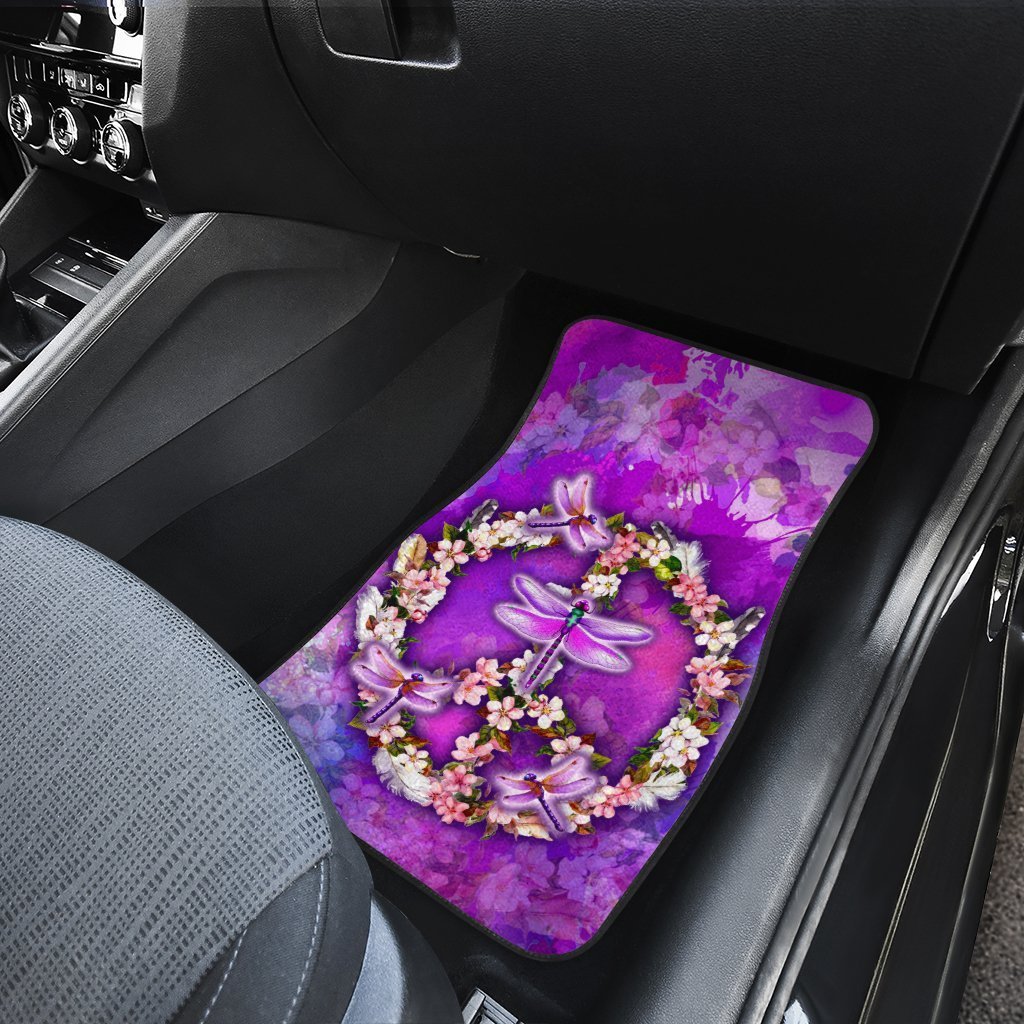 Peace Sign Car Floor Mats Custom Flower Dragonfly Car Accessories