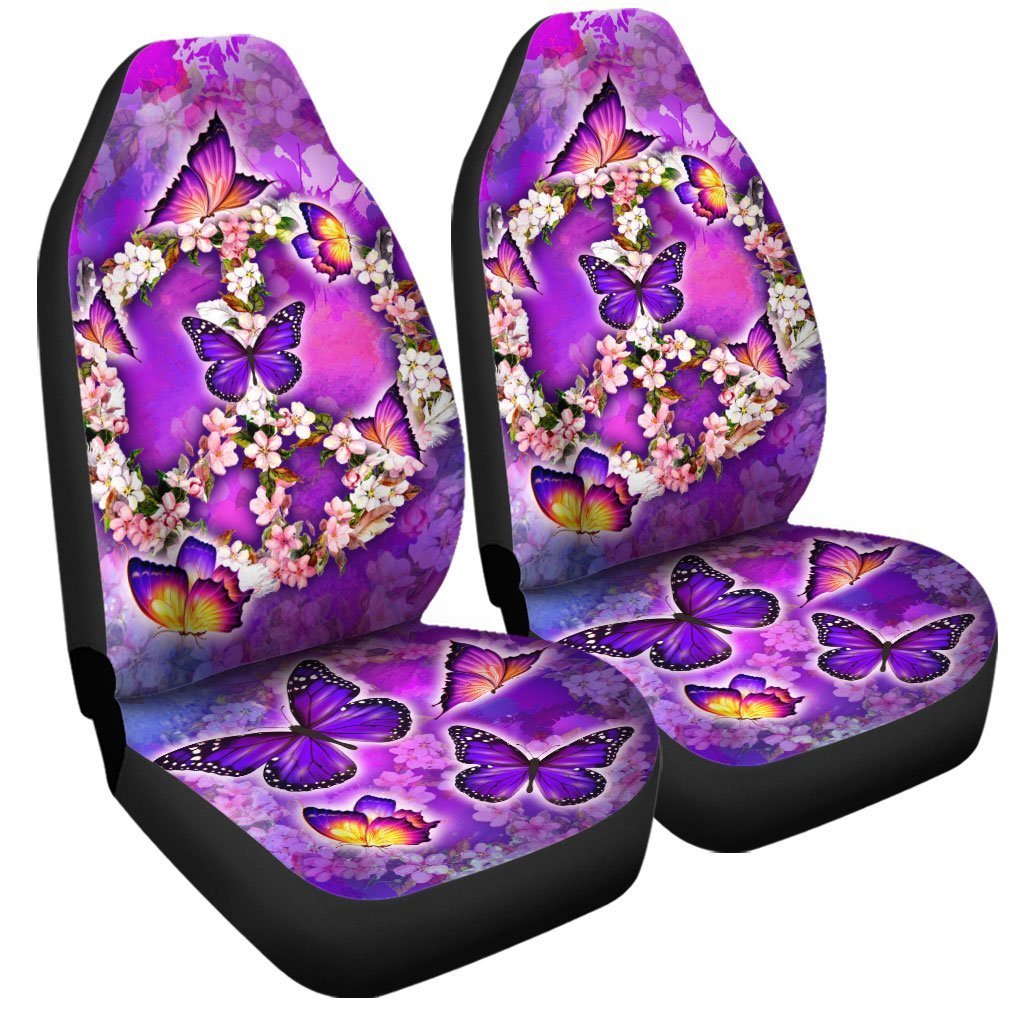 Peace Sign Car Seat Covers Custom Flower Butterfly Car Accessories
