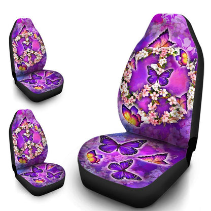 Peace Sign Car Seat Covers Custom Flower Butterfly Car Accessories