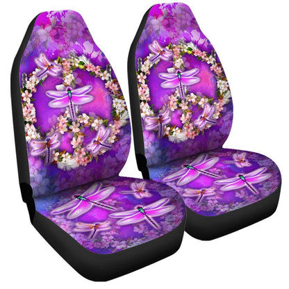 Peace Sign Car Seat Covers Custom Flower Dragonfly Car Accessories
