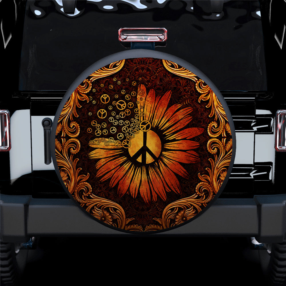 Peace Sign Sunflower Car Spare Tire Cover
