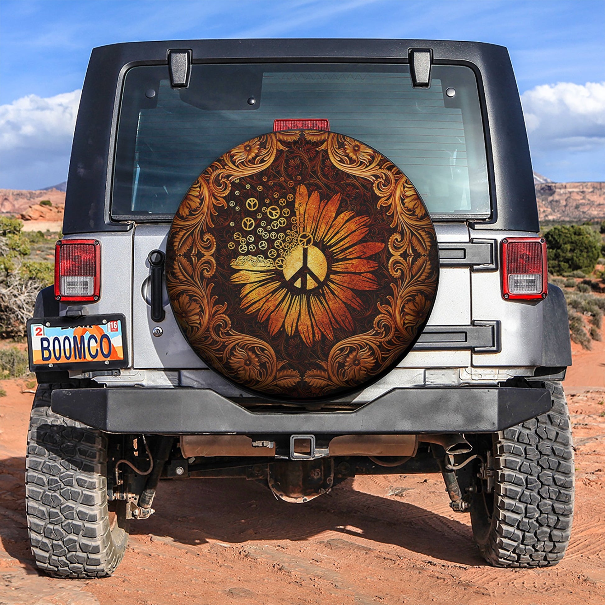 Peace Sign Sunflower Car Spare Tire Cover