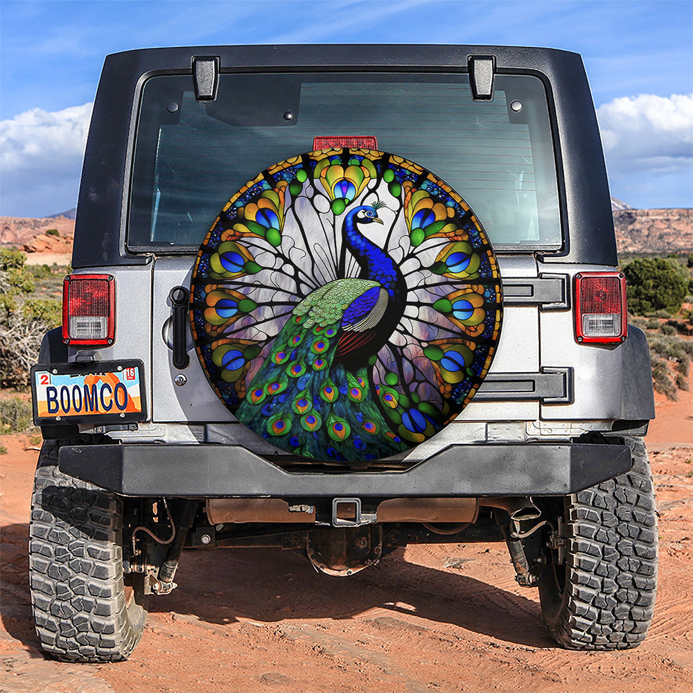 Peacock Stained Glass Car Spare Tire Cover