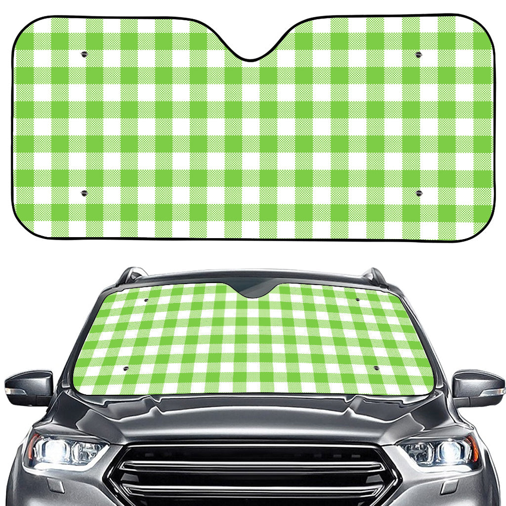 Pear Green And White Gingham Print Car Windshield Sun Shade