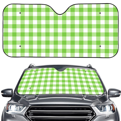 Pear Green And White Gingham Print Car Windshield Sun Shade