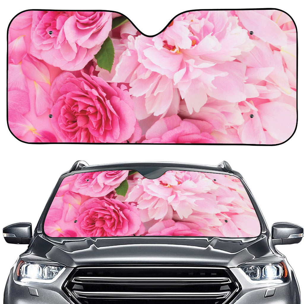 Peony And Rose Print Car Windshield Sun Shade