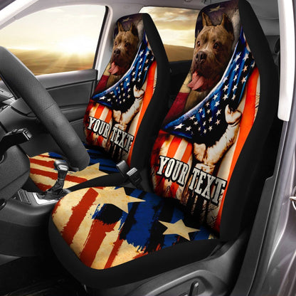 Personalized American Flag Car Seat Covers Custom Cool Pitbull Dog Car Accessories