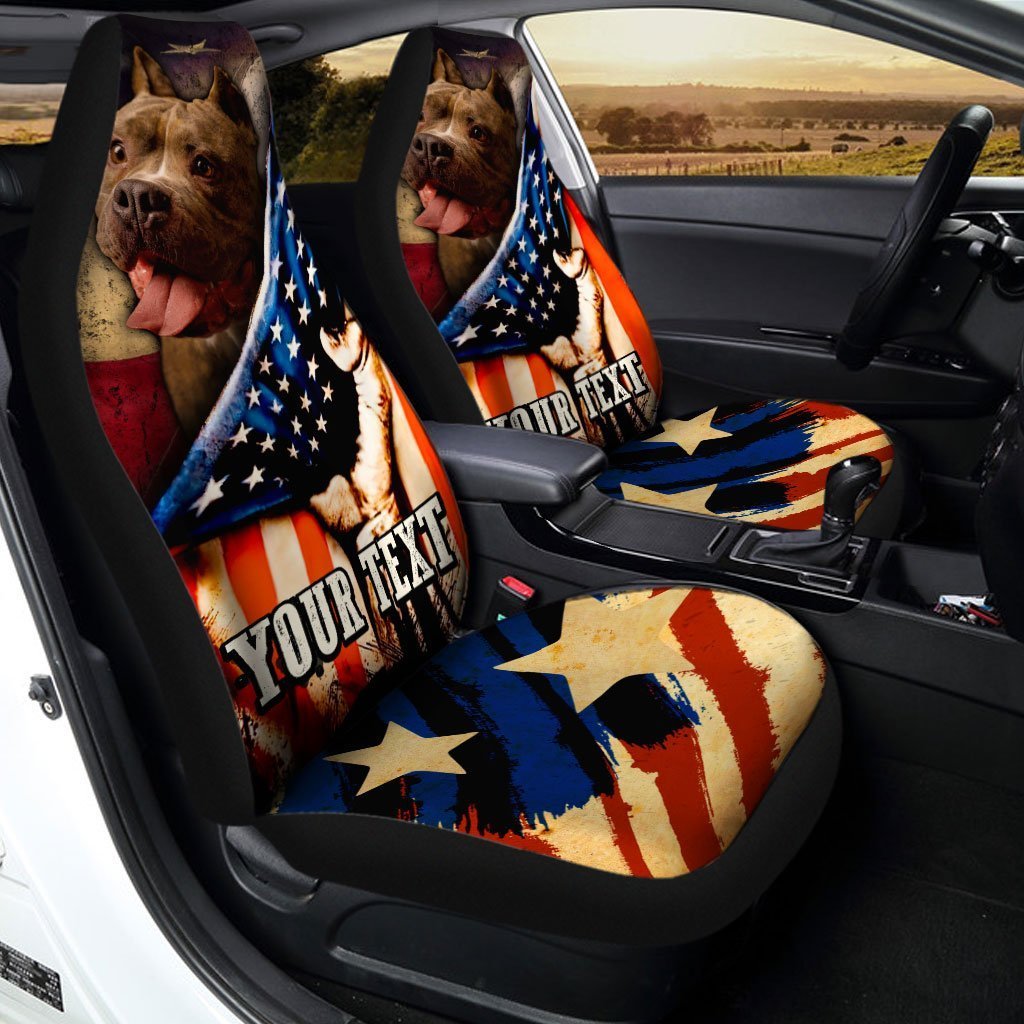 Personalized American Flag Car Seat Covers Custom Cool Pitbull Dog Car Accessories