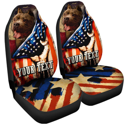 Personalized American Flag Car Seat Covers Custom Cool Pitbull Dog Car Accessories