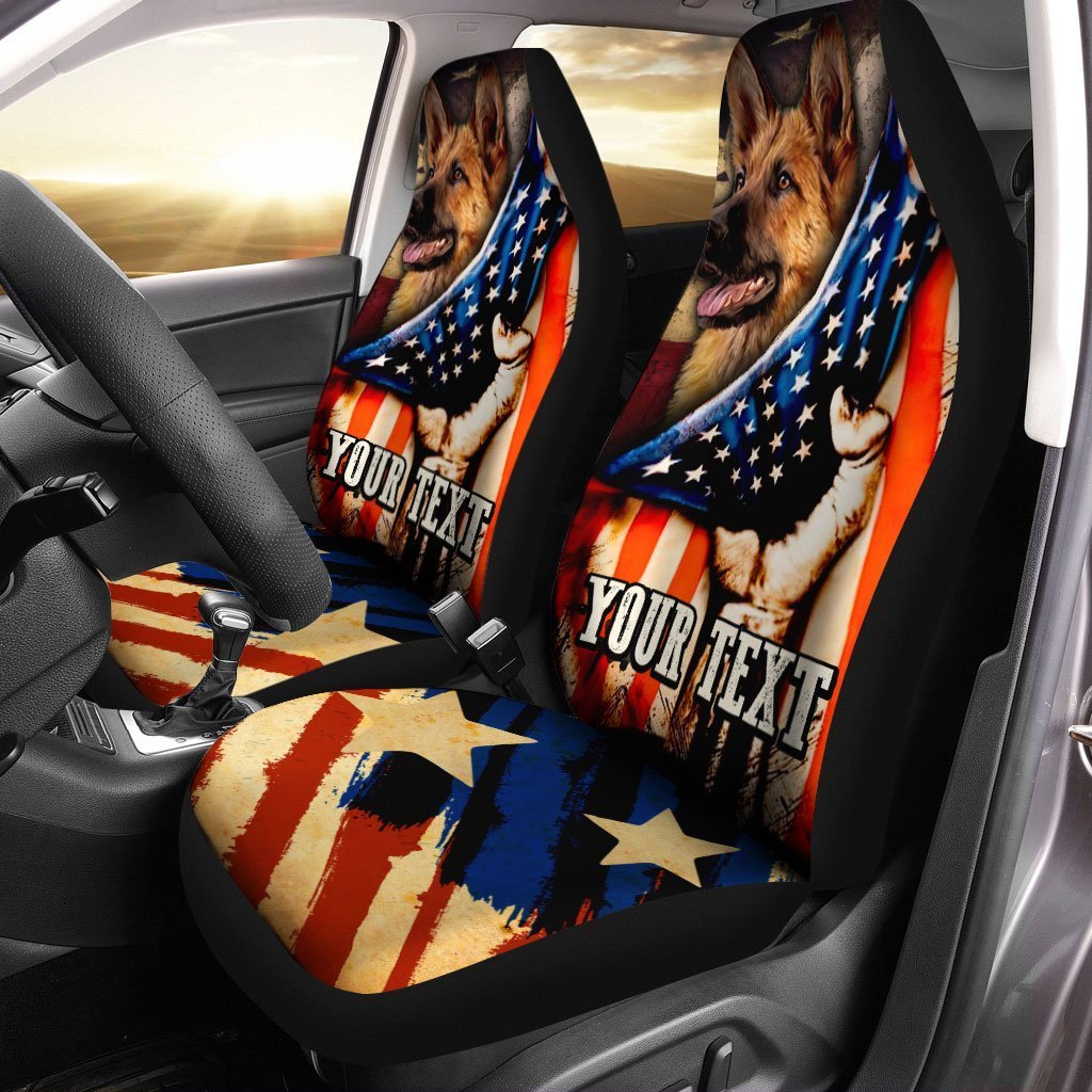 Personalized American Flag Car Seat Covers Custom German Shepherd Dog Car Accessories