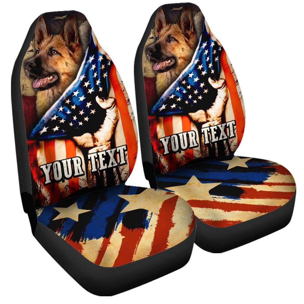 Personalized American Flag Car Seat Covers Custom German Shepherd Dog Car Accessories