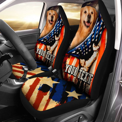 Personalized American Flag Car Seat Covers Custom Golden Retriever Dog Car Accessories