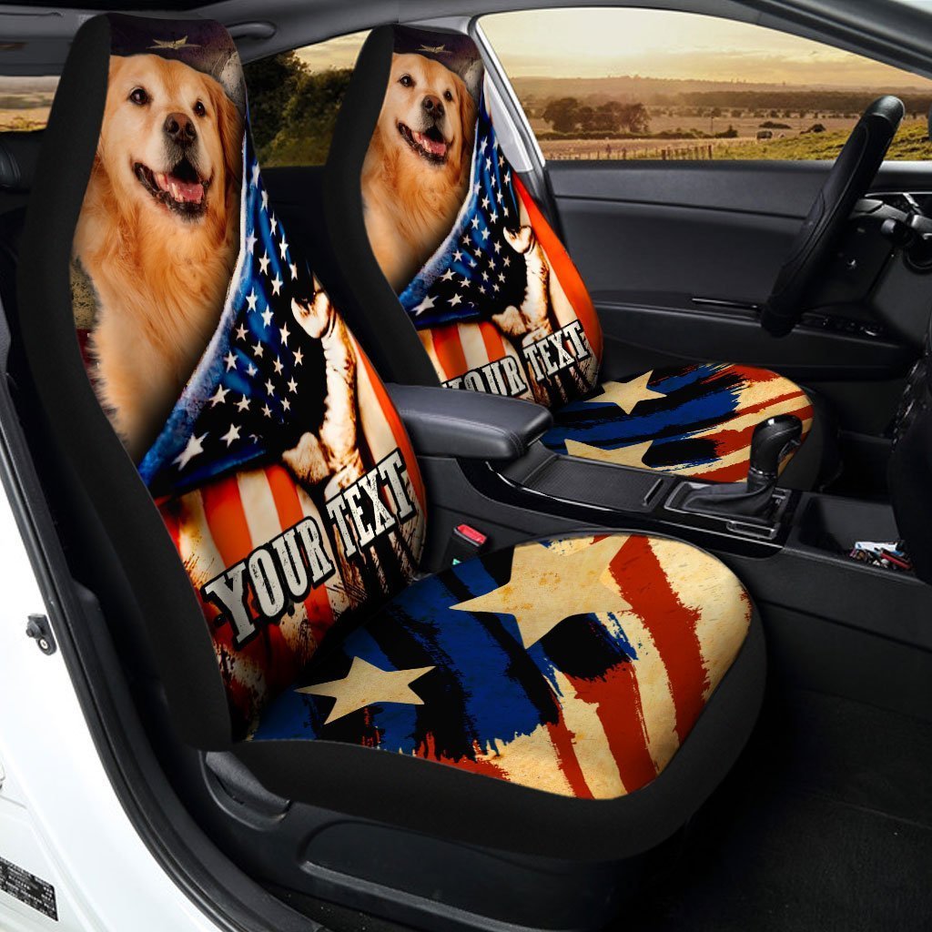 Personalized American Flag Car Seat Covers Custom Golden Retriever Dog Car Accessories