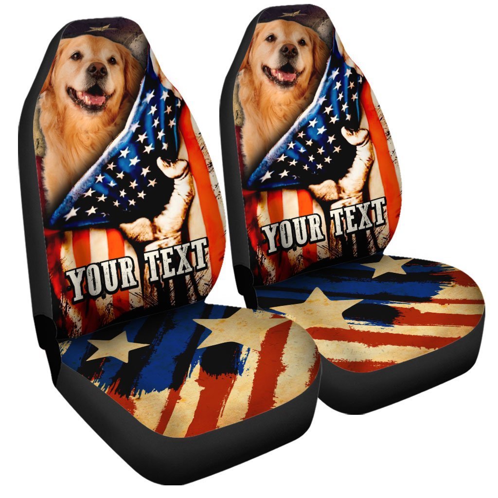 Personalized American Flag Car Seat Covers Custom Golden Retriever Dog Car Accessories