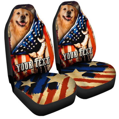 Personalized American Flag Car Seat Covers Custom Golden Retriever Dog Car Accessories