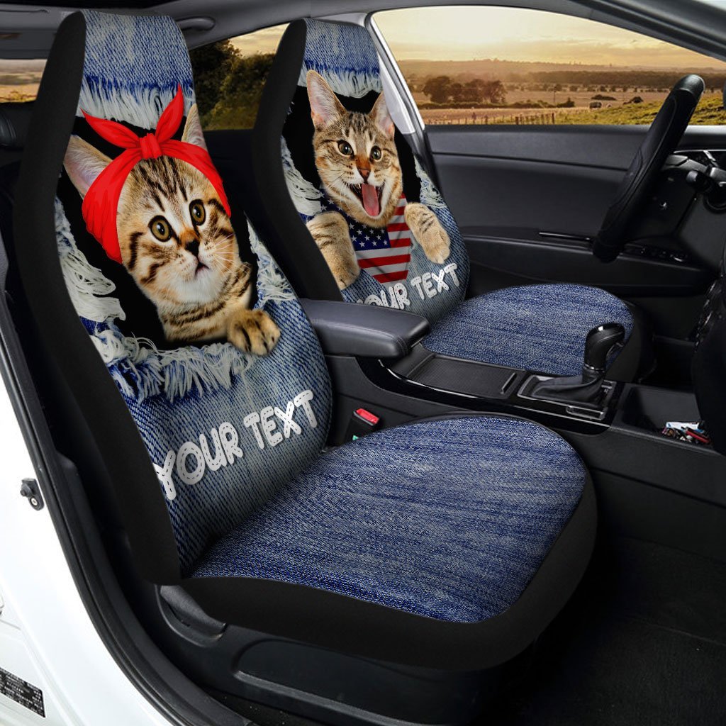 Personalized American Short Hair Cat Car Seat Covers Custom Couple Cat Car Accessories