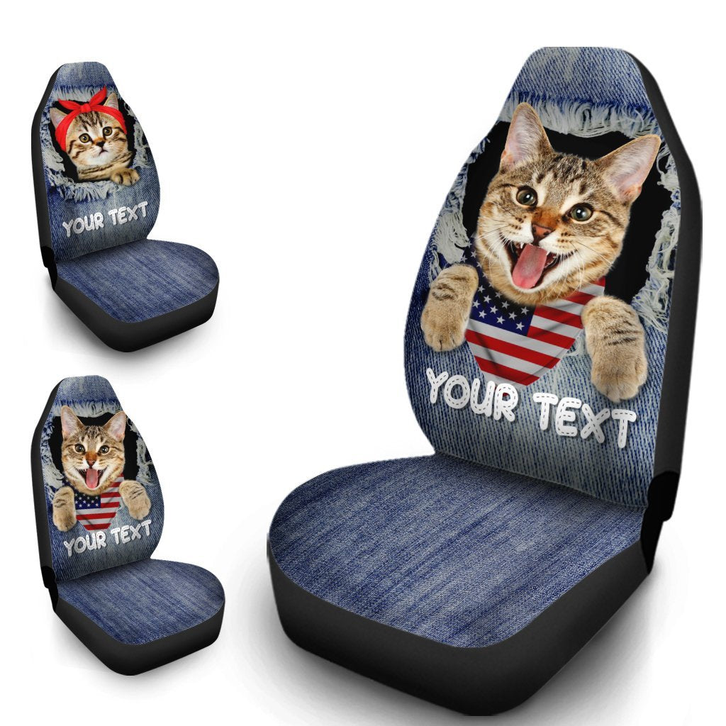 Personalized American Short Hair Cat Car Seat Covers Custom Couple Cat Car Accessories