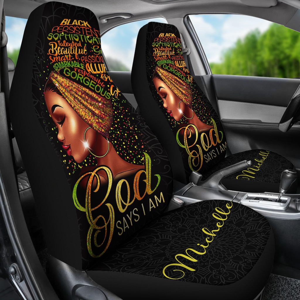Personalized Black Girl Car Seat Cover