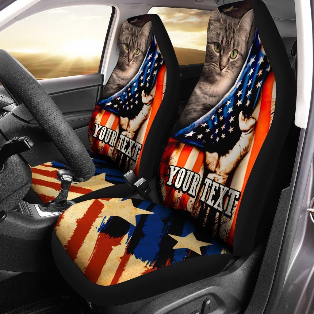 Personalized Cat American Flag Car Seat Covers Custom Cat Car Accessories