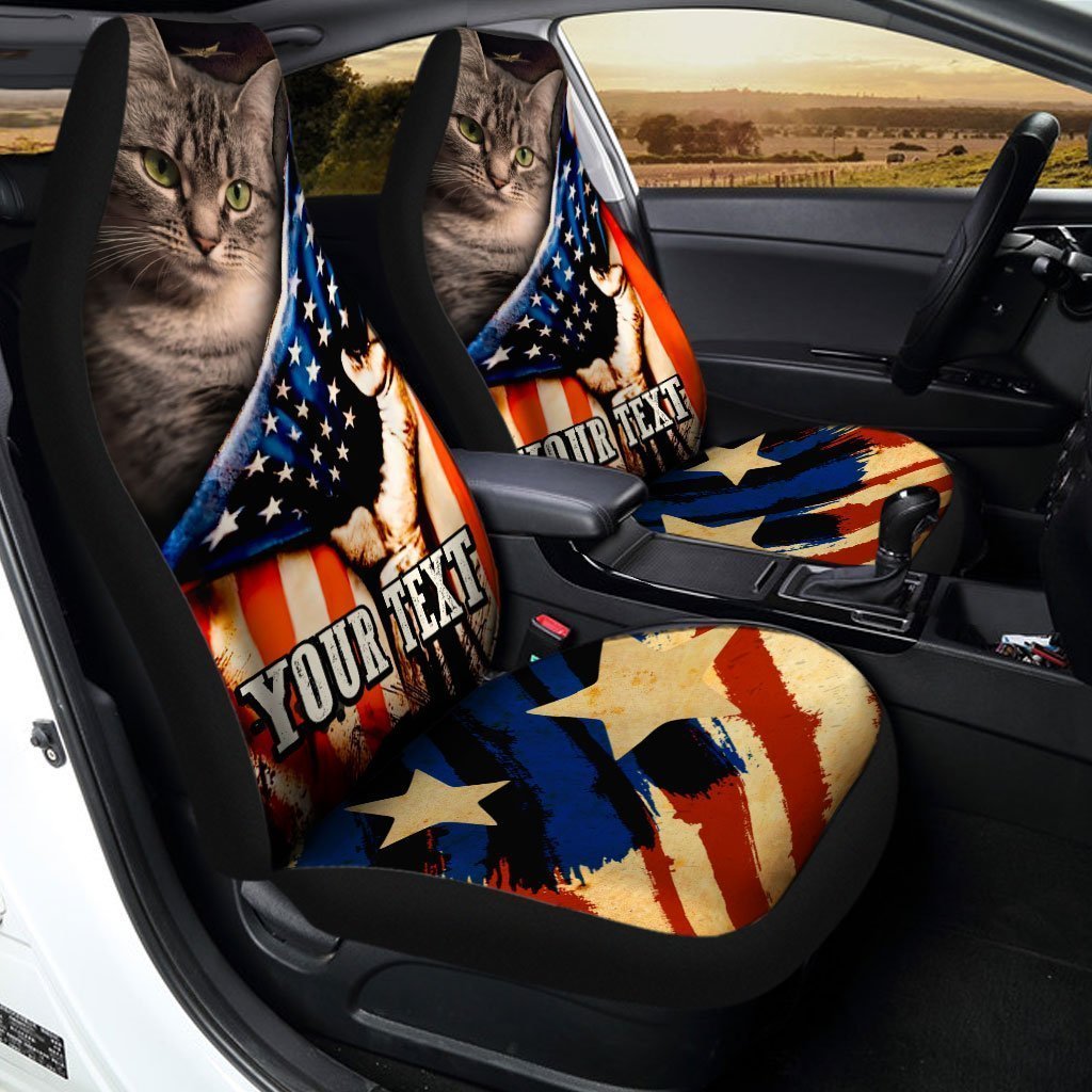 Personalized Cat American Flag Car Seat Covers Custom Cat Car Accessories