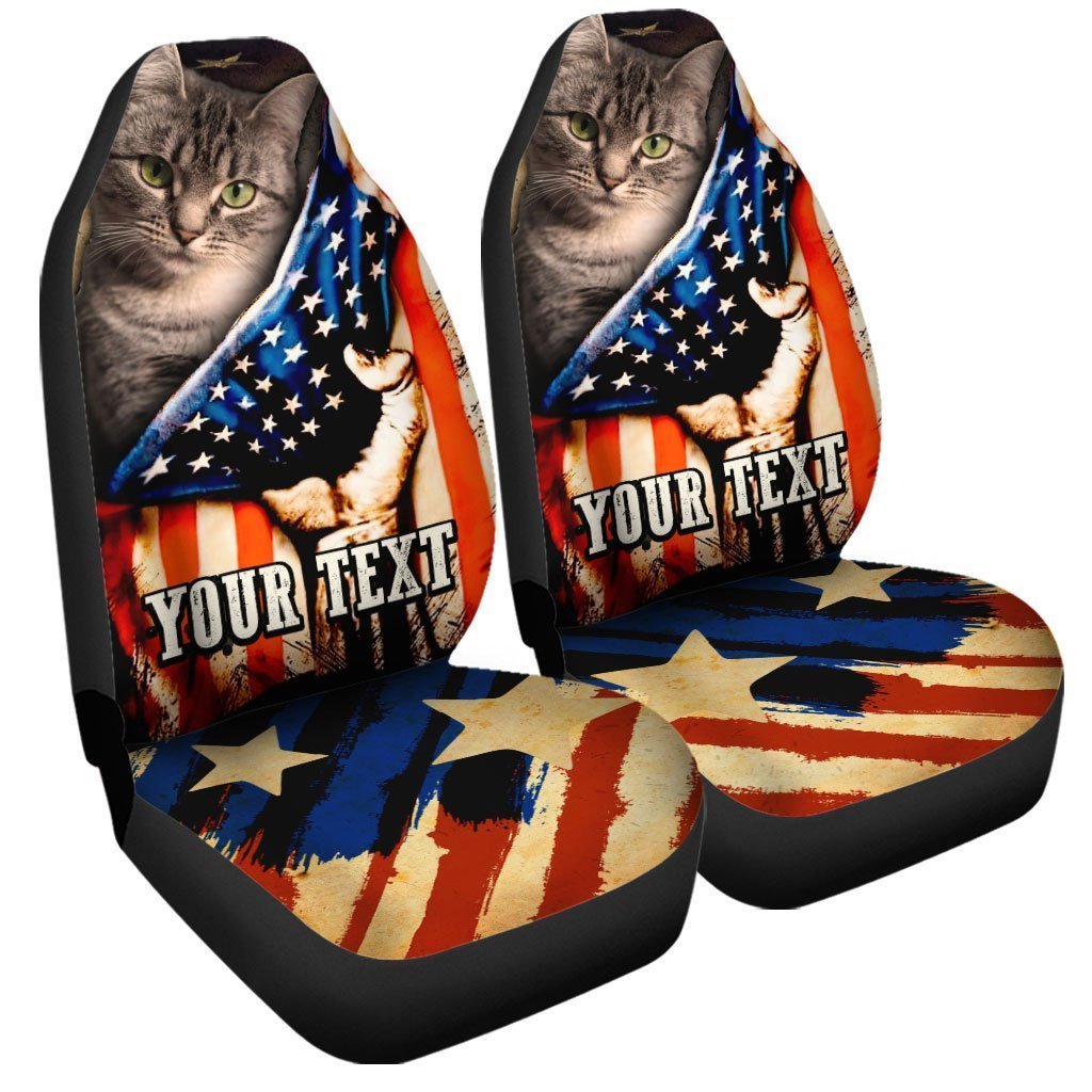 Personalized Cat American Flag Car Seat Covers Custom Cat Car Accessories