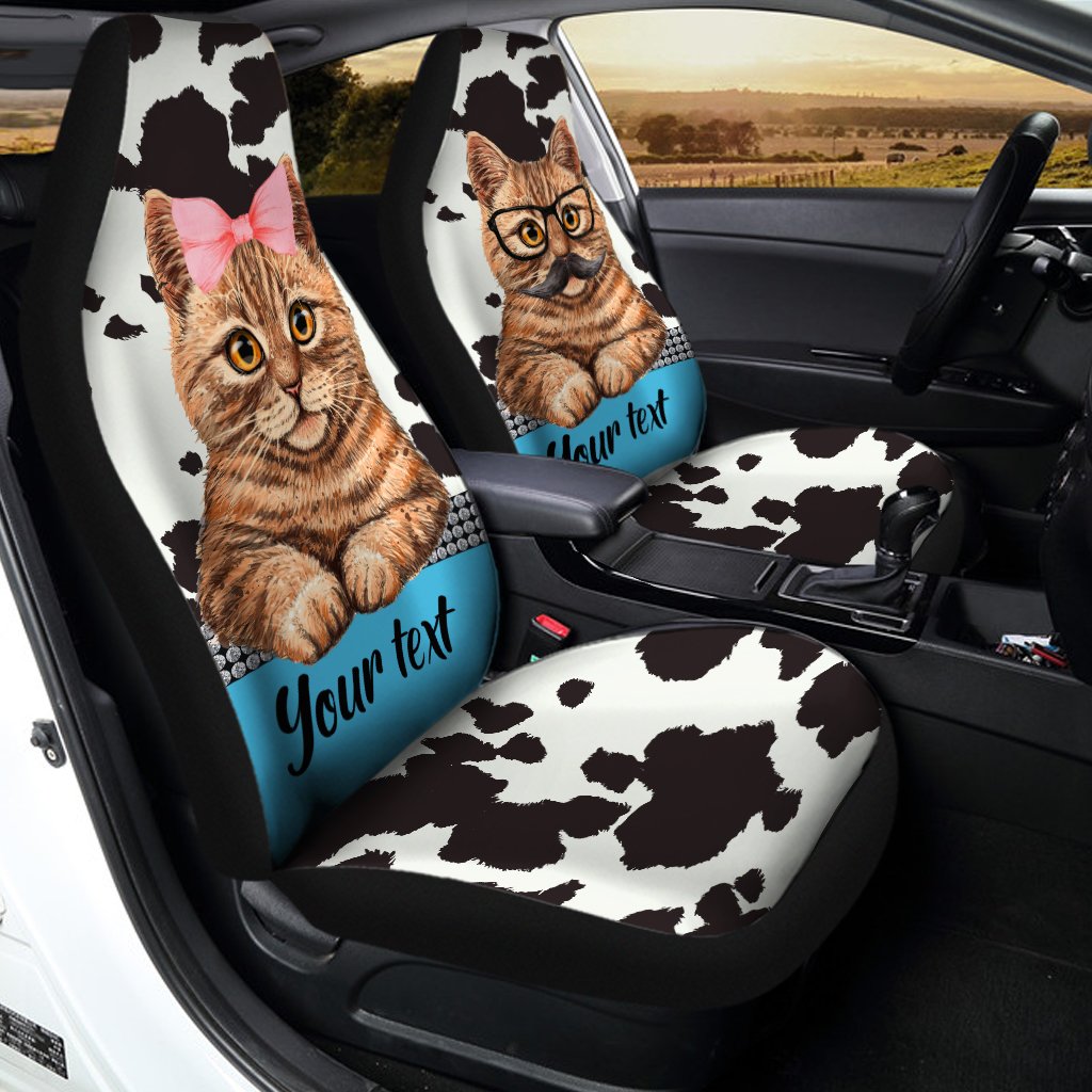 Personalized Couple Cat Car Seat Covers Custom Cow Dairy Pattern Car Accessories For Couple