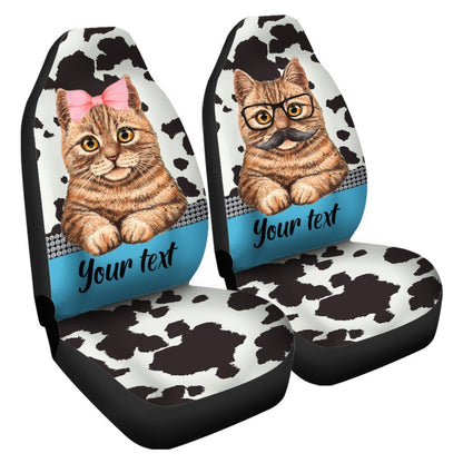 Personalized Couple Cat Car Seat Covers Custom Cow Dairy Pattern Car Accessories For Couple
