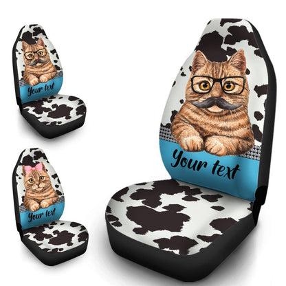 Personalized Couple Cat Car Seat Covers Custom Cow Dairy Pattern Car Accessories For Couple