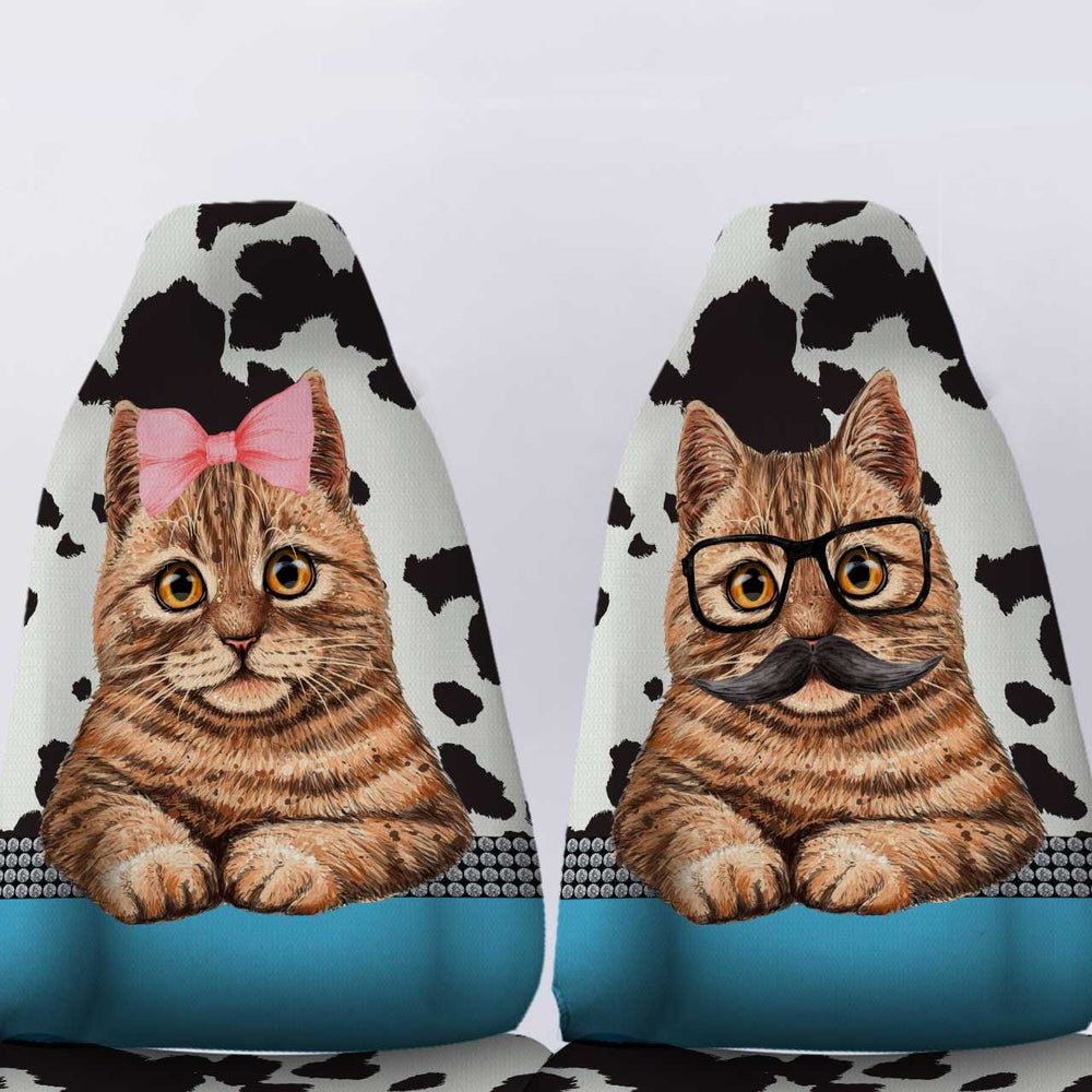 Personalized Couple Cat Car Seat Covers Custom Cow Dairy Pattern Car Accessories For Couple