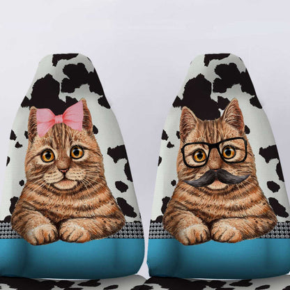 Personalized Couple Cat Car Seat Covers Custom Cow Dairy Pattern Car Accessories For Couple