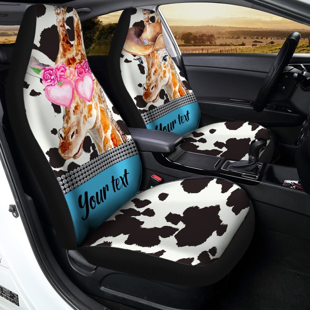 Personalized Cute Couple Giraffe Car Seat Covers Custom Car Accessories For Couple