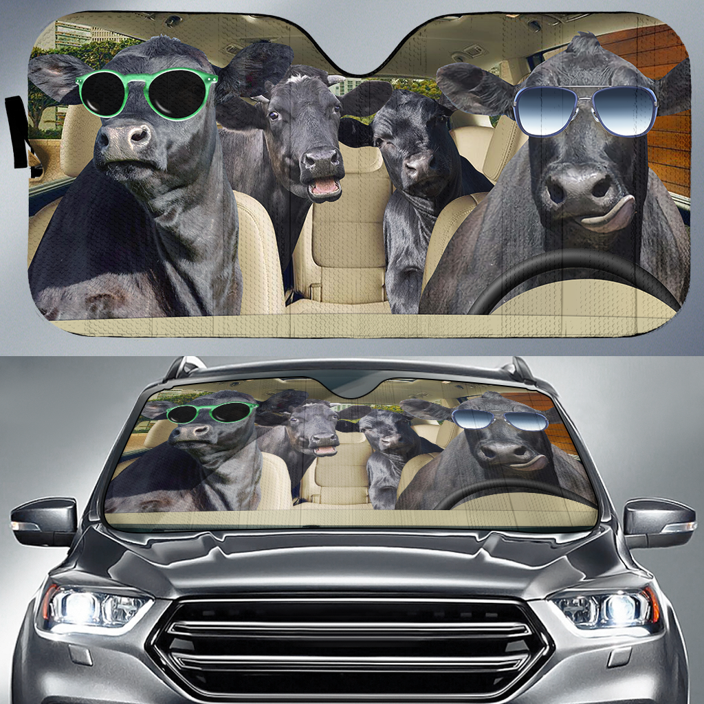 Personalized Name Black Angus Car All Over Printed 3D Sun Shade