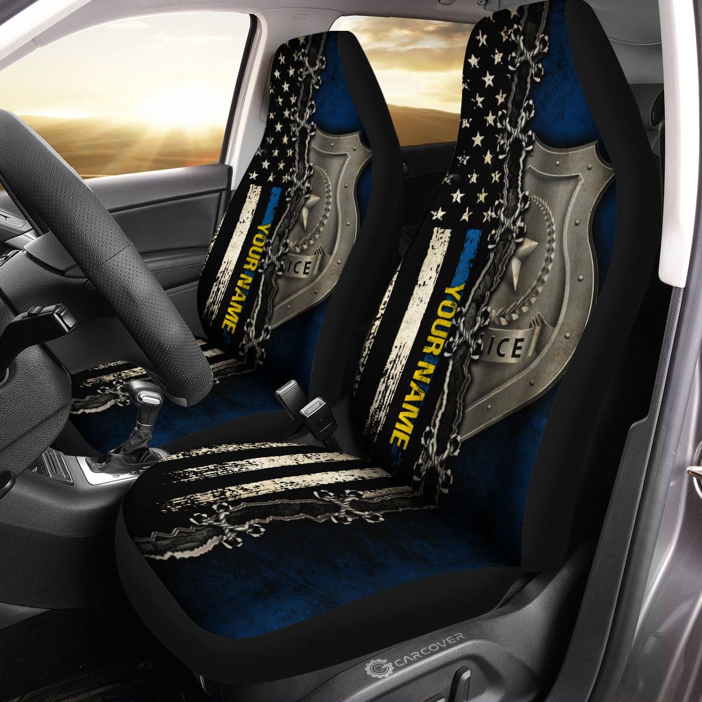 Personalized Police Car Seat Covers Custom Thin Blue Line