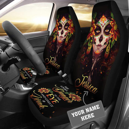 Personalized Skull Girl Wink Car Seat Cover