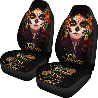 Personalized Skull Girl Wink Car Seat Cover