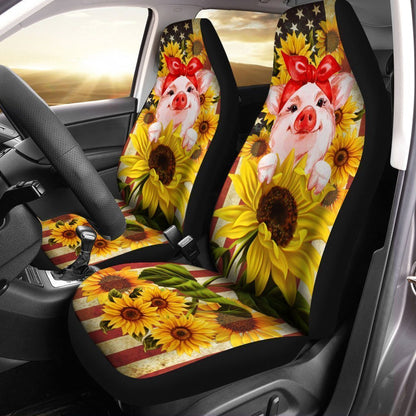 Pig Sunflower Car Seat Covers Custom Farm Animal Car Interior Accessories