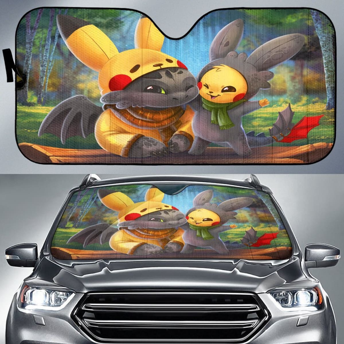 Pikachu And Toothless Cute Car Sun Shades Movie H032720 Universal Fit 225311