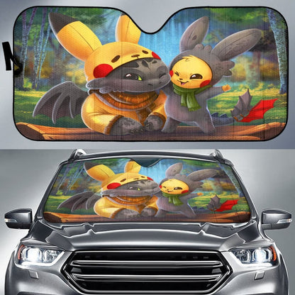 Pikachu And Toothless Cute Car Sun Shades Movie H032720 Universal Fit 225311