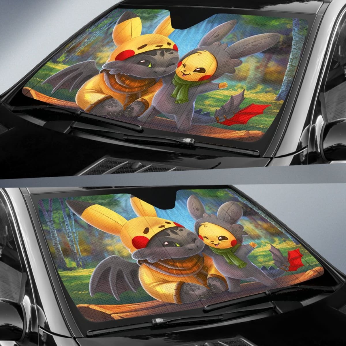 Pikachu And Toothless Cute Car Sun Shades Movie H032720 Universal Fit 225311