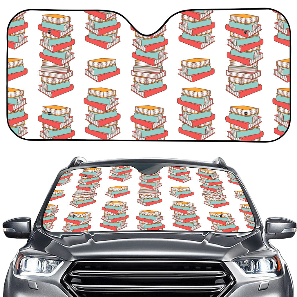 Pile Of Reading Books Pattern Print Car Windshield Sun Shade