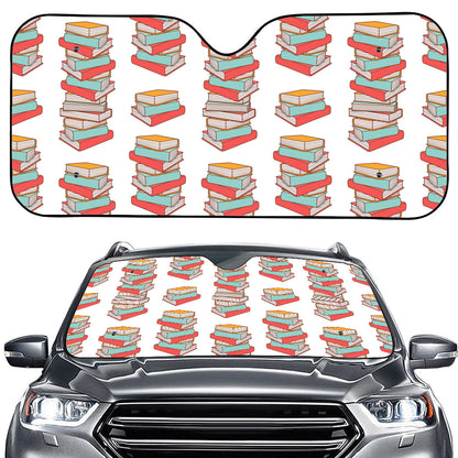 Pile Of Reading Books Pattern Print Car Windshield Sun Shade