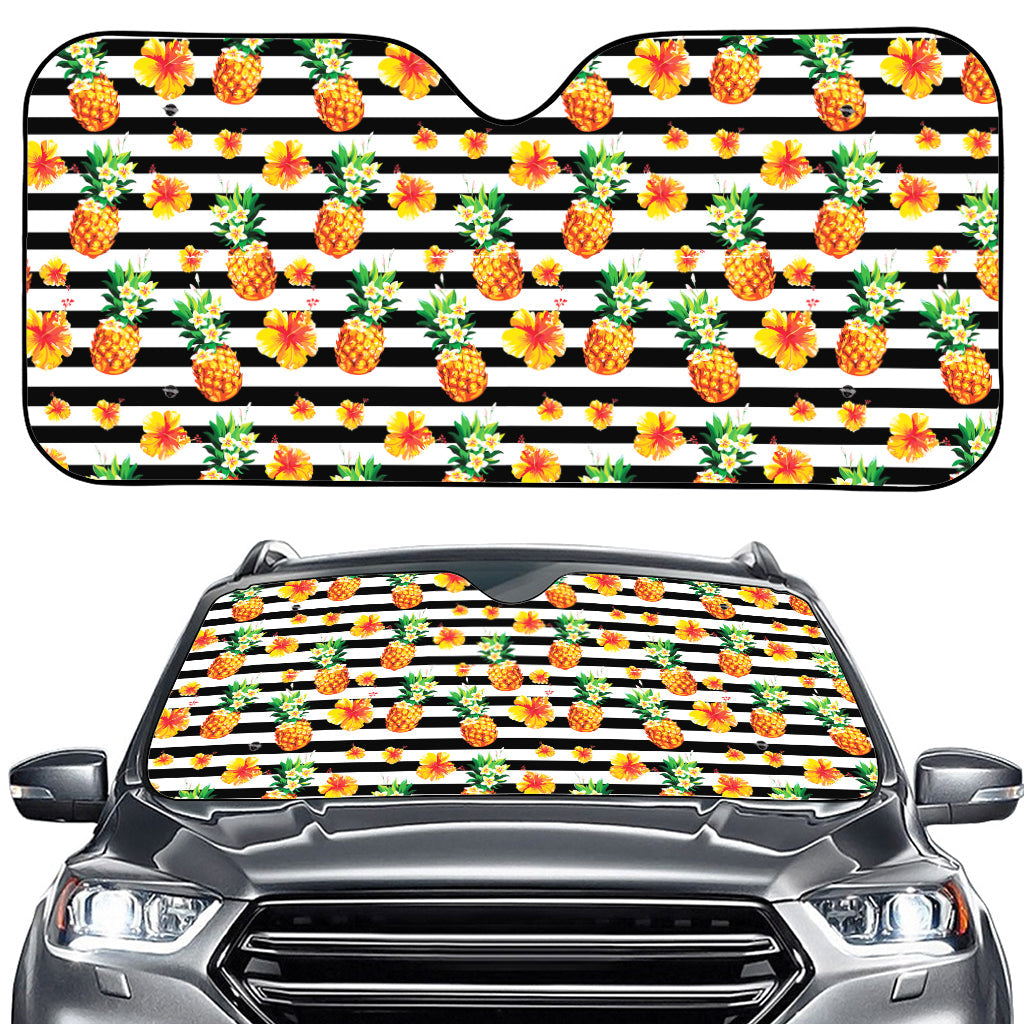Pineapple And Hibiscus Striped Print Car Windshield Sun Shade