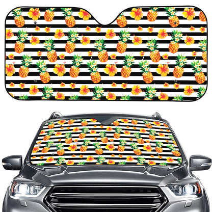 Pineapple And Hibiscus Striped Print Car Windshield Sun Shade