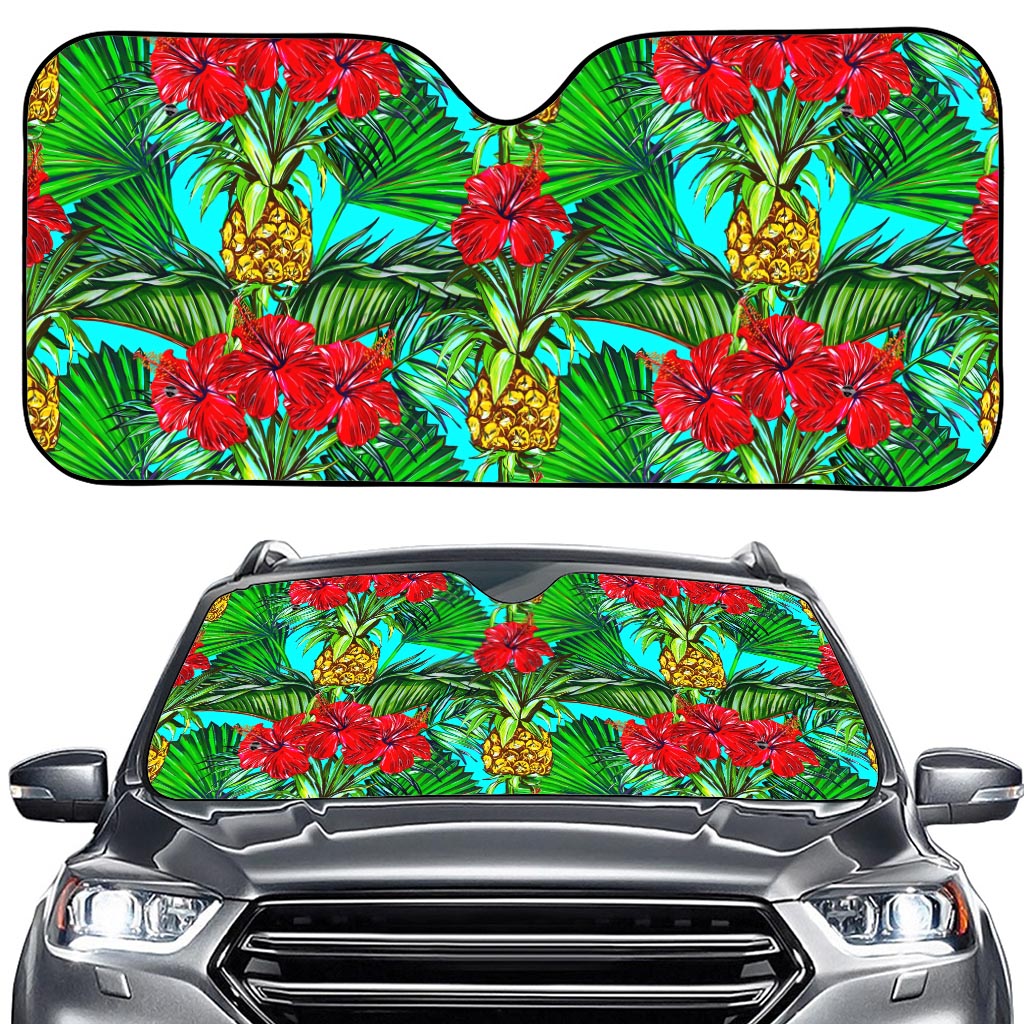 Pineapple Hibiscus Hawaii Pattern Print Car Windshield Sun Shade