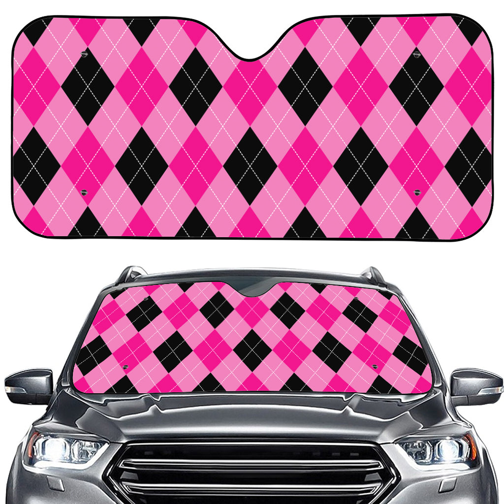 Pink And Black Argyle Pattern Print Car Windshield Sun Shade