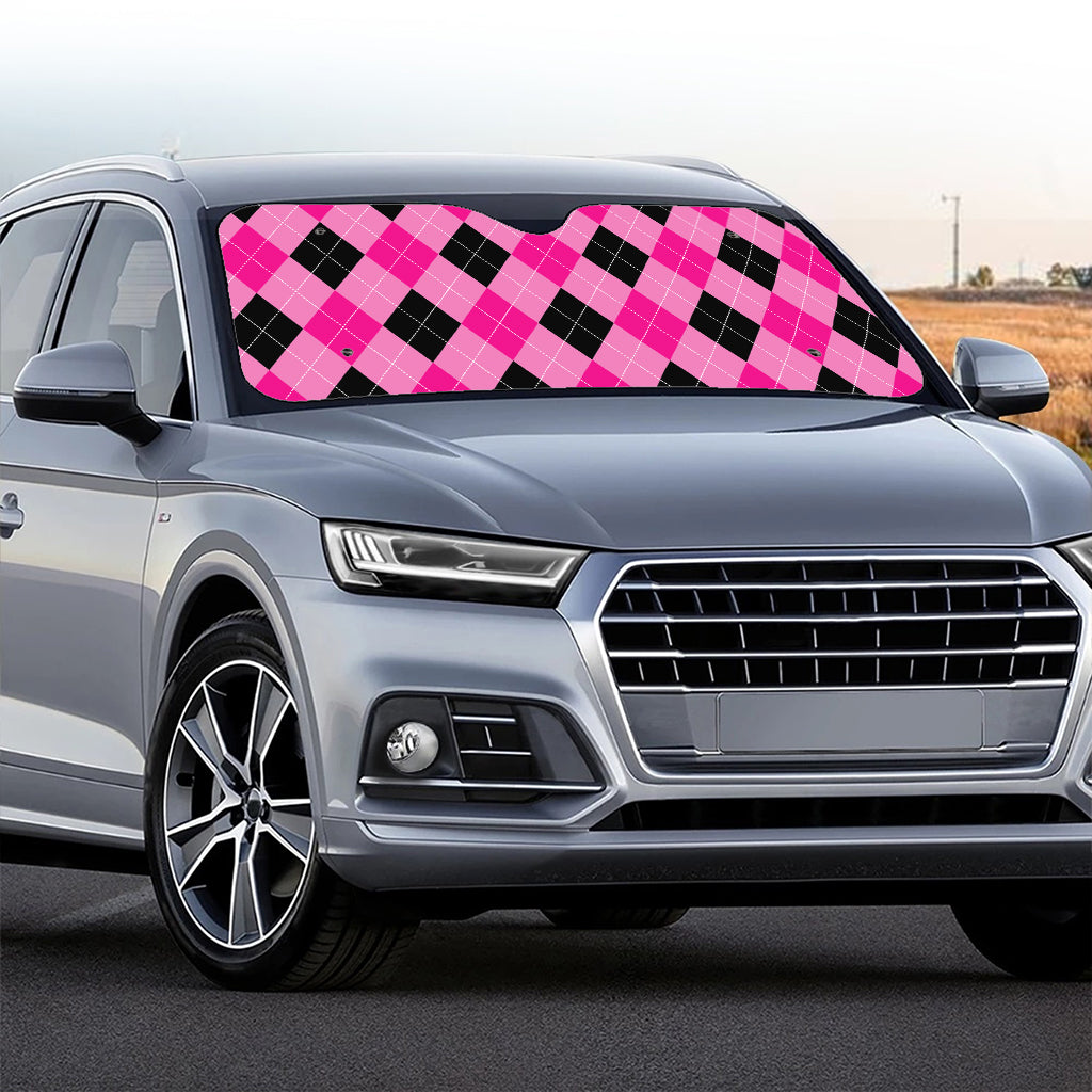 Pink And Black Argyle Pattern Print Car Windshield Sun Shade